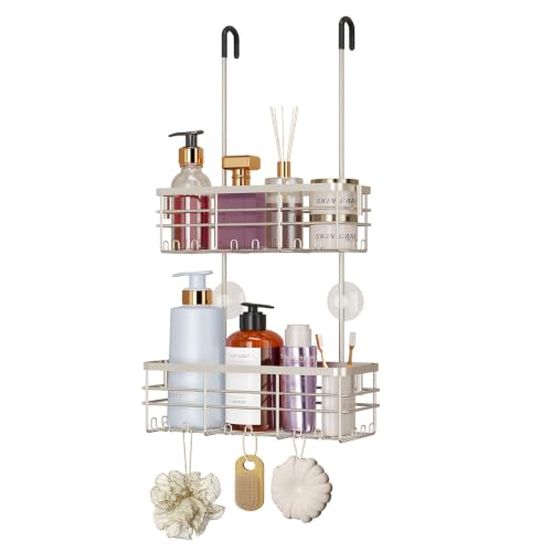 HapiRm Shower Caddy Organizer Hanging - No Drilling Shower Rack with Hooks | For Renters & Small Bathrooms, No Drilling 2-Tier Shelves, Rustproof 304 Stainless Steel, Brushed Nickel - color: Brushed Nickel