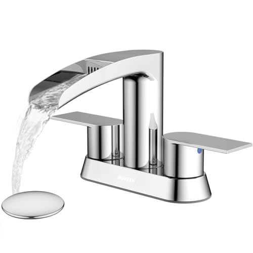 Bathroom Sink Faucet for 3 Hole, Hurran 4 Inch Bathroom Faucets with Pop-up Drain, Stainless Steel 2-Handle Waterfall Faucet for Bathroom Sink, Chrome - color: Chrome