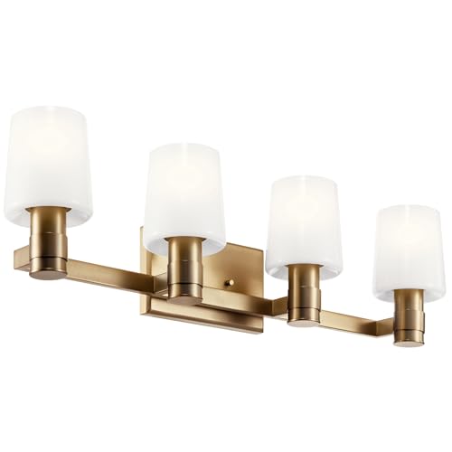 Kichler Adani 4-Light Bathroom Vanity Light, Champagne Bronze | Modern vanity light with opal glass for bathrooms and powder rooms (30" x 8.25"), 55177CPZ - color: Champagne Bronze, size: 30"
