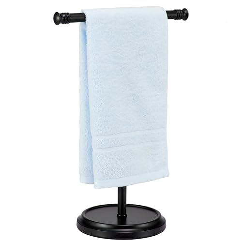 Hand Towel Holder Stand, Free Standing Towel Rack Stand with Stainless Steel Base, Rust-Proof Towel Bar for Bathroom Kitchen Countertop (Black) - color: Black