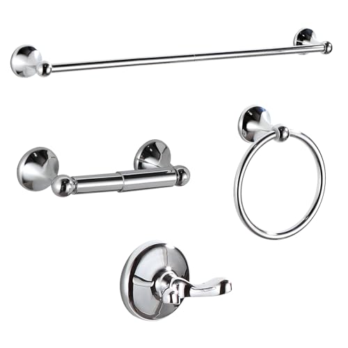 BGL Bathroom Hardware Set, Chrome Adjustable Expandable Towel Bar 4-Piece Bathroom Accessory Set Wall Mounted Robe Hook Toilet Paper Holder Towel Ring Towel Bar - color: Chrome