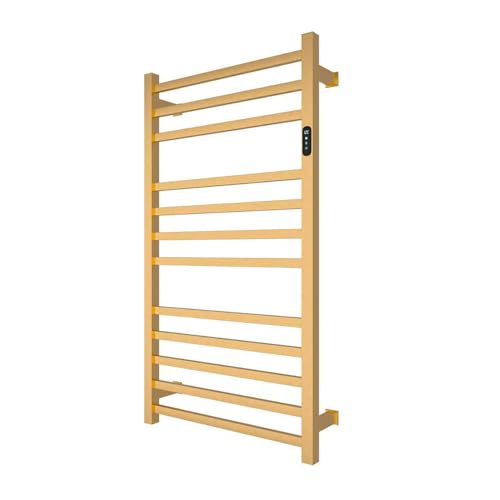 WMHYLYH Luxury 12 Bar Towel Warmer Rack for Bathroom, Wall Mounted Electric Heated Towel Rack with Timer & Fahrenheit Temperature Control, Stainless Steel Towel Heater for Bathroom(Brushed Gold) - size: 12 Bars