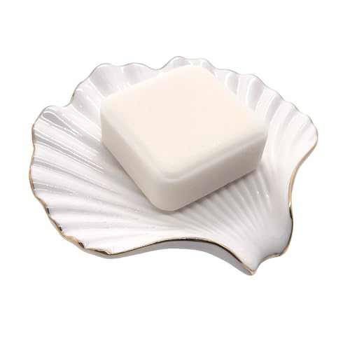 Ceramic Soap Dish Self-Draining Lotus Leaf Soap Holder Soap Saver for Bathroom,Kitchen,Sink,Bathtub(Shell White) - color: Shell White