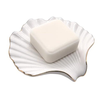Ceramic Soap Dish Self-Draining Lotus Leaf Soap Holder Soap Saver for Bathroom,Kitchen,Sink,Bathtub(Shell White) - color: Shell White