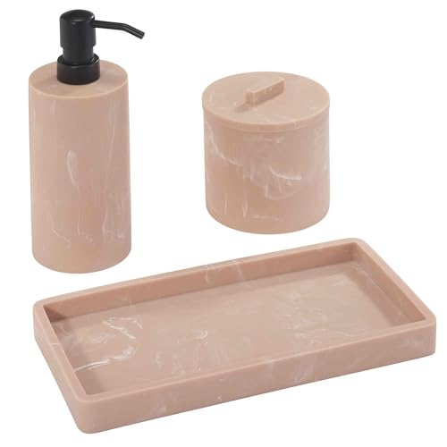 Nicole Miller - Bathroom Set, 3pc Countertop Accessories, Dorm Room Essentials (Kendall Collection, Clay) - color: Clay, size: 3pc Bath Set
