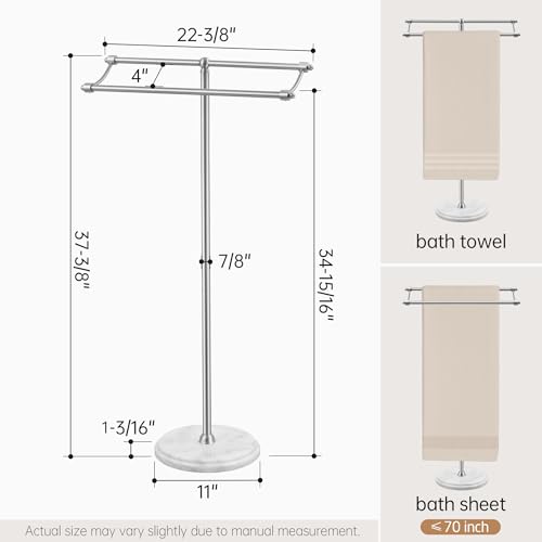 KES Anti Wobble Free Standing Towel Rack with 3X Thick Weighted Marble Base | 2-Tier Towel Rack Stand for Bathroom Floor, Rustproof 18/8 Stainless Steel, Antique Brushed Steel, Anti-Slip Pads Included - color: Brushed Steel
