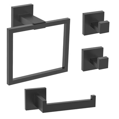 TURS Black 3-Piece Towel Holder Set Towel Ring Toilet Paper Holder Towel Hook, Stainless Steel Bathroom Hardware Set, Wall Mounted. - color: Black