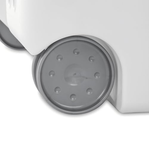 2-Bushel Rolling Plastic Laundry Basket with Wheels & Lid, White | Heavy-duty build, retractable pull handle, ideal for dorm rooms & apartment laundry storage