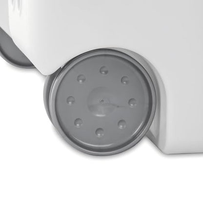 2-Bushel Rolling Plastic Laundry Basket with Wheels & Lid, White | Heavy-duty build, retractable pull handle, ideal for dorm rooms & apartment laundry storage