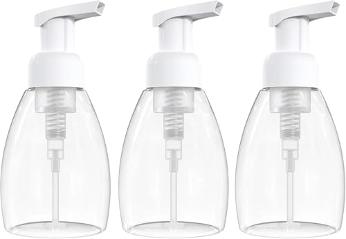 Foaming Soap Dispenser Pump Bottles, BPA Free Empty Refillable Plastic Container for Liquid Soap - Kitchen, Bathroom, Commercial - 8oz (250ml) Pack of 3, Clear