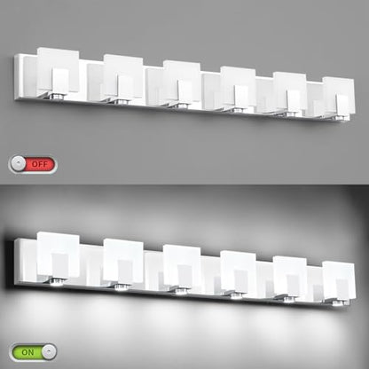 SOLFART Vanity Lighting Fixtures Stainless Steel Acrylic Chrome Vanity Lights Modern LED 6 Lights Bathroom Light - color: Chrome,Spotlight Model-6000K,100% Brightness, size: 6- Light,41Inch
