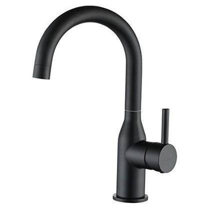 WOWOW Black Bathroom Faucet - Stainless Steel Single Handle Bar Sink High Arc Lavatory Mixer - Small Kitchen Tap With Supply Hoses - color: Black