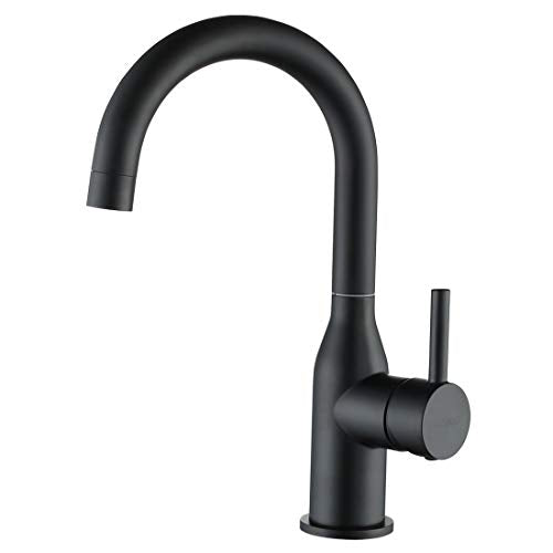 WOWOW Black Bathroom Faucet - Stainless Steel Single Handle Bar Sink High Arc Lavatory Mixer - Small Kitchen Tap With Supply Hoses - color: Black