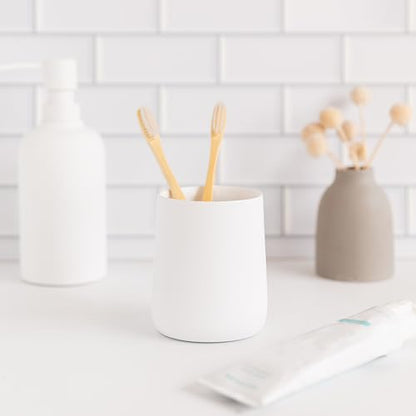 Yew Design Matte White Bathroom Toothbrush Holder Cup - Round - color: Round Matte White