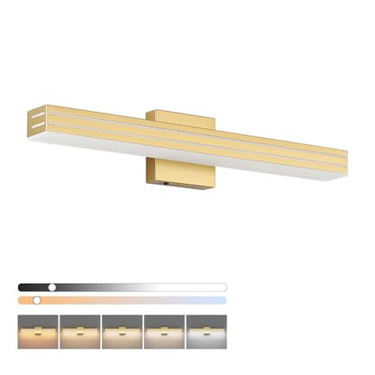 Ralbay 24inch Gold Vanity Light with 5 Color Temperature (2700K-6000K) Dimmable Acrylic Metal 24W LED Modern Matte Gold Bathroom Vanity Light Bar - color: Gold, size: 24 inch
