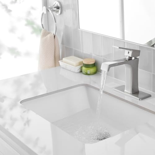 Waterfall Bathroom Faucet Brushed Nickel Bathroom Sink Faucet, Modern Single Hole Bathroom Faucet, Single Handle RV Sink Vanity Faucet—Includes Pop-Up Drain, Suitable for 1-Hole or 3-Hole - color: Brushed Nickel