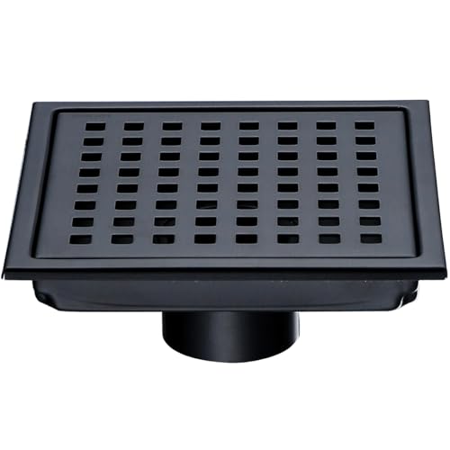 RANDOM Matte Black Square Shower Drain 6 Inch Drain Cover 304 Stainless Steel Floor Drain Grate with Removable Hair Strainer,6" Black Shower Drain - color: C-matte Black-6″ Square