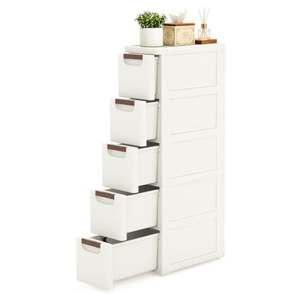 5 Drawers Narrow Bathroom Storage Cabinet, Slim Storage Cabinet, Plastic Slim Storage Cart Drawers for Small Spaces, Laundry, Office, Home, White - size: 5 Tiers