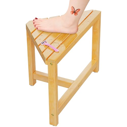 Shower Stool for Inside Shower - Small Bamboo Corner Shower Foot Rest for Shaving Legs,12 in High