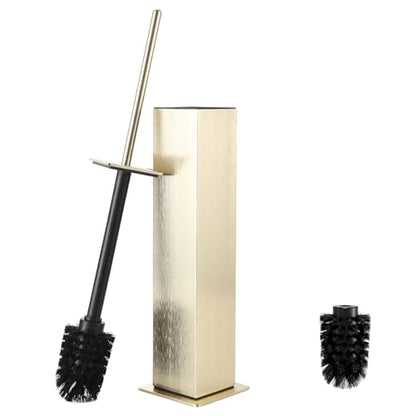 Toilet Brush and Holder Floor Standing, Brushed Gold with 2 Replaceable Heads, Bathroom Toilet Brush, Freestanding Toilet Bowl Brush with Removable Liner and Splash Guard - color: Brushed Gold-standing
