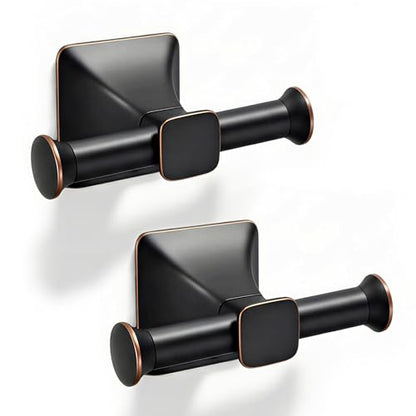 Towel Hooks for Bathrooms,Matte Black Towel Hook Kitchen Bathroom Double Towels Racks,Heavy Duty Stainless Steel Coat Wall Mount Hook,Double Robe Hooks for Clothes, Towels,Caps,2Pack - color: Black with Bronze Border
