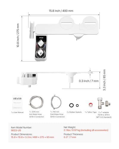 VEVOR Bidet Attachment for Toilet, Hot & Cold Non-Electric Water Sprayer - Dual Retractable Nozzles, Adjustable Water Pressure, 0.3’’ Ultra Thin Bidet Toilet Seat Attachment for Rear and Feminine Wash - style: Cool/Warm Optional - 2 rotary knobs - foldabl