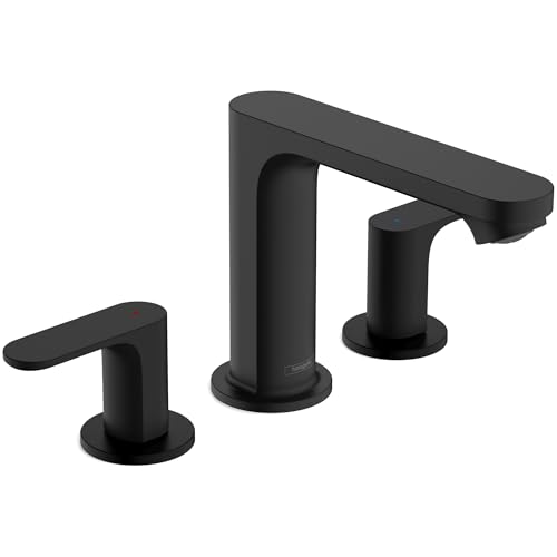 hansgrohe Rebris S Widespread Bathroom Faucet, 2-Handle, 3 Hole Bathroom Sink Faucet for Vanity with Pop-Up Drain Assembly, 1.2 GPM, Matte Black, 72530671 - color: Matte Black
