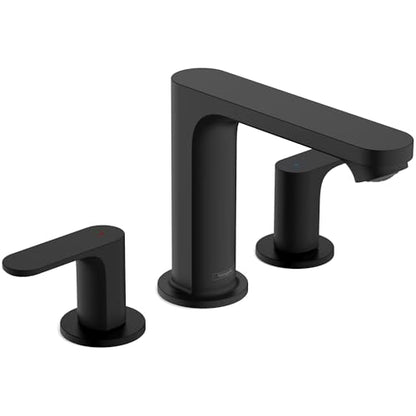 hansgrohe Rebris S Widespread Bathroom Faucet, 2-Handle, 3 Hole Bathroom Sink Faucet for Vanity with Pop-Up Drain Assembly, 1.2 GPM, Matte Black, 72530671 - color: Matte Black