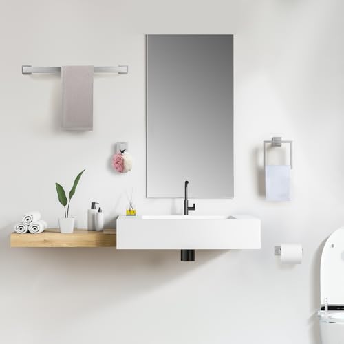 Cilee 15-Pieces Brushed Nickel Bathroom Hardware Set, 24 inch Towel Bar Set | Towel Bar, Square Towel Ring Toilet Paper Holder Towel Hook, Bathroom Accessories Wall-Mounted Stainless Steel Towel Rack Set - color: 15 - Brushed Nickel, size: 15 Pieces