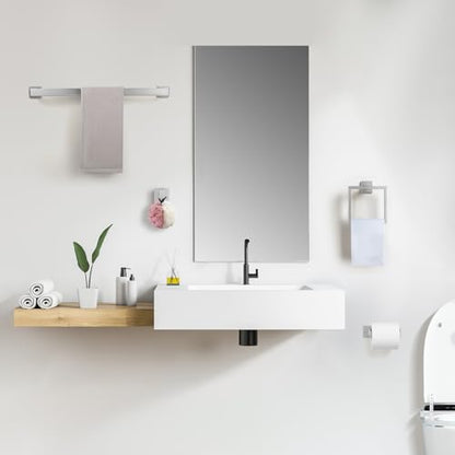 Cilee 15-Pieces Brushed Nickel Bathroom Hardware Set, 24 inch Towel Bar Set | Towel Bar, Square Towel Ring Toilet Paper Holder Towel Hook, Bathroom Accessories Wall-Mounted Stainless Steel Towel Rack Set - color: 15 - Brushed Nickel, size: 15 Pieces