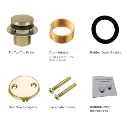 HIDROP Brushed Gold Bathtub Drain Assembly Kit, 2-Hole Overflow Faceplate | Tip Toe, 304 Stainless Steel and Brass, Universal Fine/Coarse Thread fit 1-3/8" or 1-1/2" Tub Drain, Tub Drain Replacement - color: Gold, style: 2 Holes