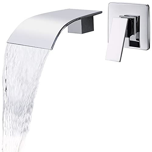Waterfall Faucet Wall Mount,Brass Bathroom Waterfall Tub Faucet,Wall Mounted Bathtub Filler Tap,Chrome,KHBPC01U - color: Chrome, size: 1 Handle Style A