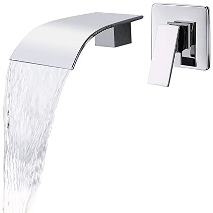 Waterfall Faucet Wall Mount,Brass Bathroom Waterfall Tub Faucet,Wall Mounted Bathtub Filler Tap,Chrome,KHBPC01U - color: Chrome, size: 1 Handle Style A