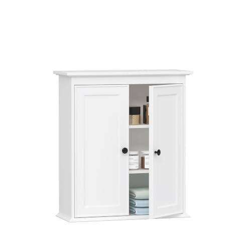Spirich Bathroom Wall Cabinet, White Medicine Cabinet with 2 Doors | 2 Adjustable Shelves, Recessed Doors & Black Knobs, Compact Wall Storage for Bathroom, Kitchen & Laundry Room - size: 2 Doors