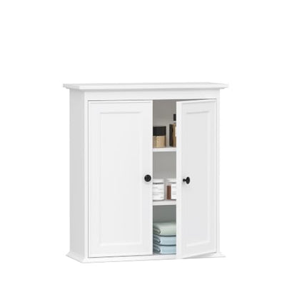 Spirich Bathroom Wall Cabinet, White Medicine Cabinet with 2 Doors | 2 Adjustable Shelves, Recessed Doors & Black Knobs, Compact Wall Storage for Bathroom, Kitchen & Laundry Room - size: 2 Doors