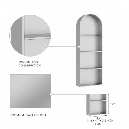 Recessed Shower Niche Stainless Steel, 11.8 x 4.7 x 3.9 Inch Arched Wall Shelf for Bathroom Storage, Rust-Resistant Built-in Insert (1 Pack) - color: Black