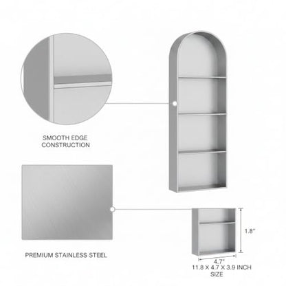 Recessed Shower Niche Stainless Steel, 11.8 x 4.7 x 3.9 Inch Arched Wall Shelf for Bathroom Storage, Rust-Resistant Built-in Insert (1 Pack) - color: Black