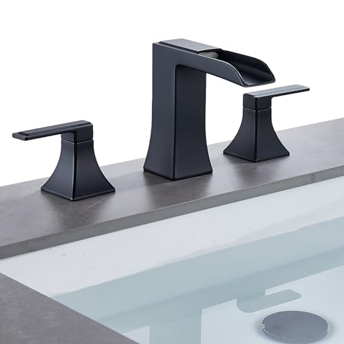 Black Waterfall Bathroom Faucet, Sanliv 3-Piece Widespread Bathroom Faucet for 3-Hole Sinks 4-8 inch, Modern 2-Handle Vanity Faucet with Pop-Up Drain, Matte Black - color: Matte Black