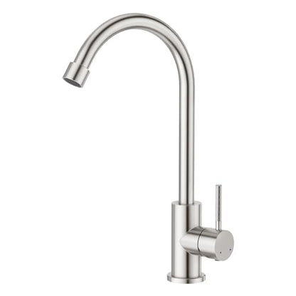 CREA Brushed Faucet for Kitchen Bar Outdoor Sink 1 Hole 3Holes(with Deck Plate)，High Arc 360°Swivle Single Handle Tap Brushed 304 Stainless Steel - color: Brushed, style: Mixed water pipe