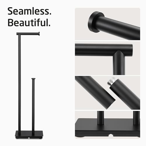 KES Toilet Paper Holder Stand with Weighted Base, Matte Black, 29.5" H | SUS304 Stainless Steel, Rustproof, Anti-Slip Pads, Fits Most Household Rolls, Easy Assembly, Bathroom, Modern Design - color: Matte Black