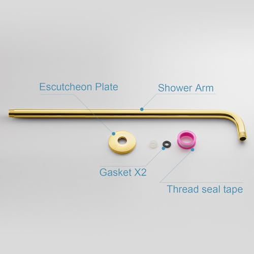 OFFO Shower Arm with Flange, 24 in Bright Gold Wall Mount Replacement Angle Shower Head Arm Wall-Mounted For Fixed Shower Head & Handheld Showerhead - color: Bright Gold, style: 24 in