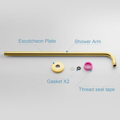 OFFO Shower Arm with Flange, 24 in Bright Gold Wall Mount Replacement Angle Shower Head Arm Wall-Mounted For Fixed Shower Head & Handheld Showerhead - color: Bright Gold, style: 24 in