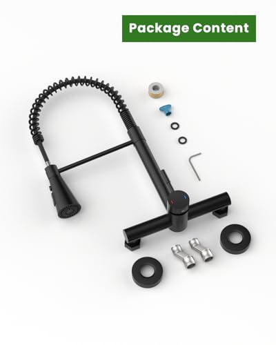 Matte Black Wall Mount Kitchen Faucet Single Handles, 8 Inch Center Wall Commercial Utility Sink Faucet with Pull Out Sprayer 3 Modes - color: Wall Mount-Matte Black, style: Wall Mount