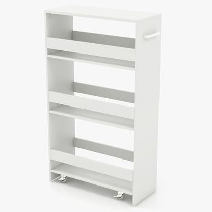POWERSTONE 4-Tier Slim Storage Cart, Narrow Kitchen Rolling Cart w/Handle & Open Shelves, Skinny Slide Out Utility Organizer Trolley for Kitchen Bathroom Laundry Small Spaces White - color: White