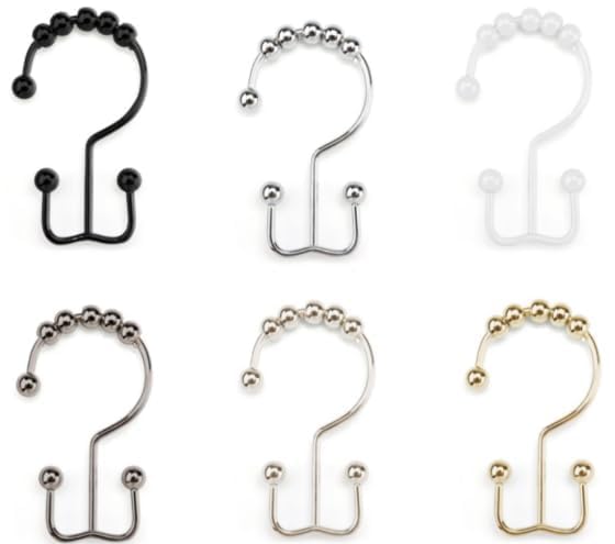 12Pcs Shower Curtain Hooks Rings, Rust Resistant Metal Double Glide Shower Hooks Rings for Bathroom Shower Rods Curtains - color: Gold