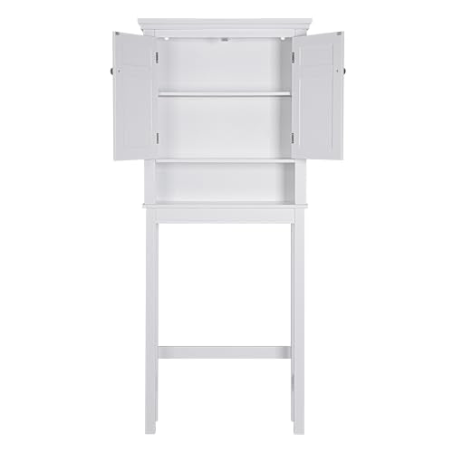 Spirich Over The Toilet Storage Cabinet, White Bathroom Organizer | Shaker Doors, Open & Hidden Storage, Adjustable Interior Shelf, FSC-Certified MDF, Anti-Tip Fitting, Adjustable Crossbar