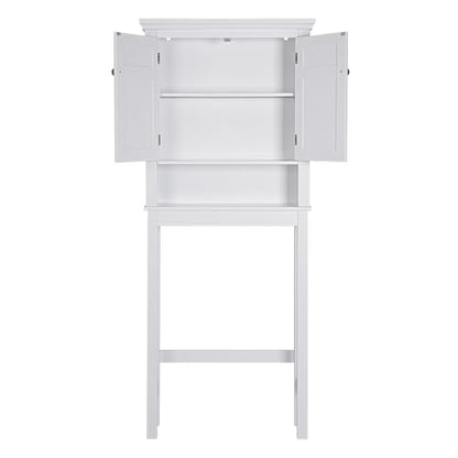 Spirich Over The Toilet Storage Cabinet, White Bathroom Organizer | Shaker Doors, Open & Hidden Storage, Adjustable Interior Shelf, FSC-Certified MDF, Anti-Tip Fitting, Adjustable Crossbar