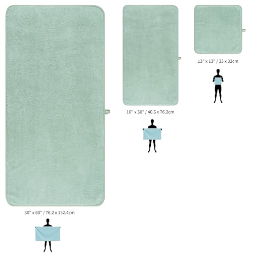 MICROFI Ring Spun Terry Microfiber Bath Towel Set, 3 Piece, Oversize, Quick Dry, Lint Free, Includes Bath, face, and Hand Towels (Green) - color: Green