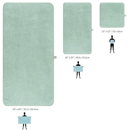 MICROFI Ring Spun Terry Microfiber Bath Towel Set, 3 Piece, Oversize, Quick Dry, Lint Free, Includes Bath, face, and Hand Towels (Green) - color: Green