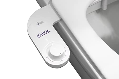 KMINA Toilet Bidet Attachment, Self-Cleaning Nozzle, Fresh Water Non-Electric, Adjustable Water Pressure, Rear Wash, White